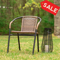 Flash Furniture 2-TLH-037-DK-BN-GG 2 Pack Medium Brown Rattan Indoor-Outdoor Restaurant Stack Chair